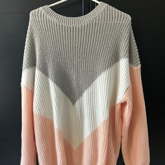 Fall Knitted Sweater, Pink, Grey, White XXL - Picture 1 of 3